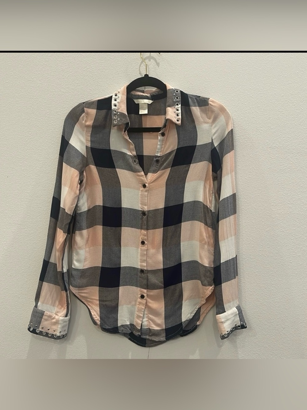 H&M Pink Plaid Button Front Shirt Size 2